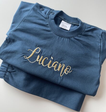 2 delige pyjama set gepersonaliseerd Appelblauwzeegroen