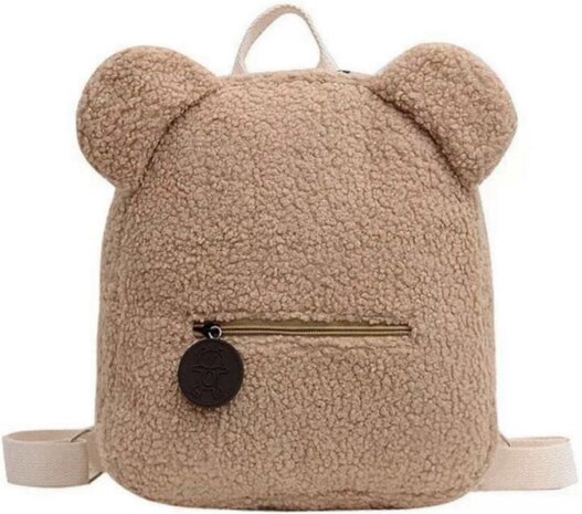 Beige teddybeer rugzak naam geborduurd 